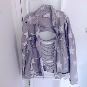 Ultra Distressed Oversized Star Denim Jacket